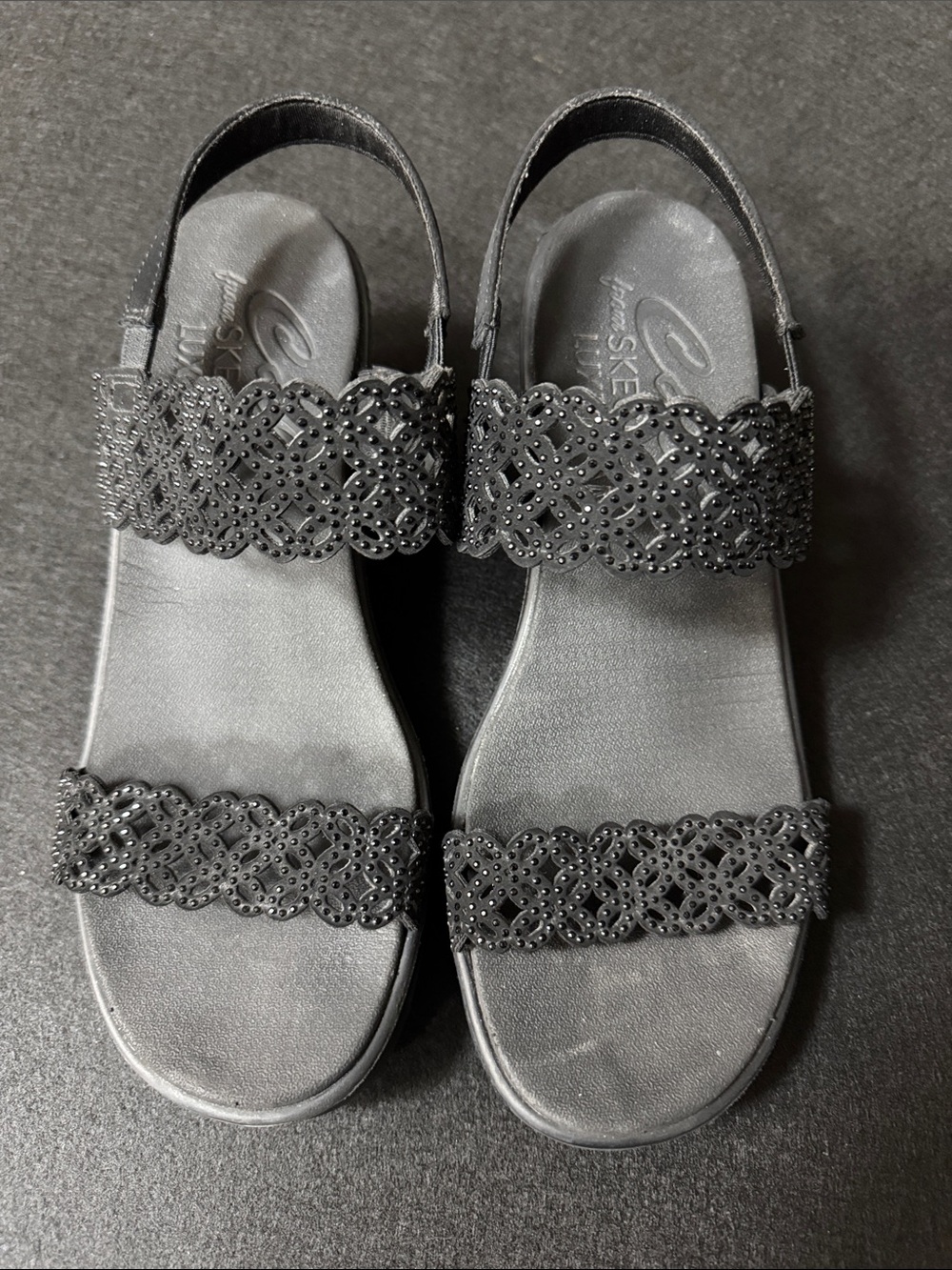 Skechers Women's Black Decorative Strappy Slingback Sandals